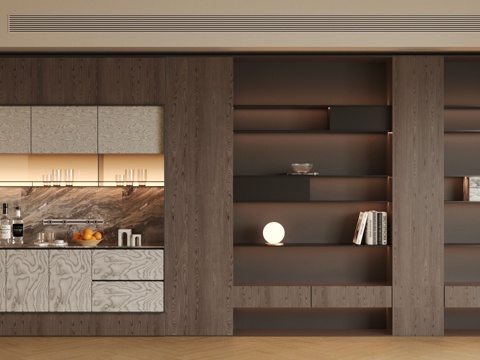 现代轻奢餐边柜 轻奢意式餐边柜 餐边柜摆件 开放式餐边柜su模型