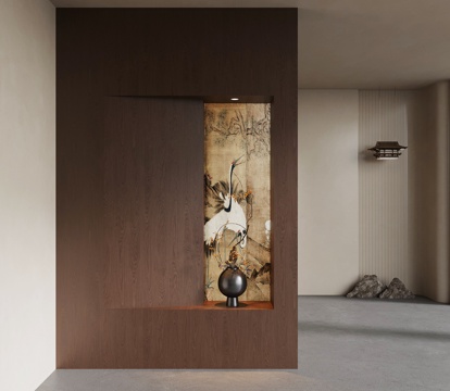 新中式玄关 实木玄关 隔断su模型