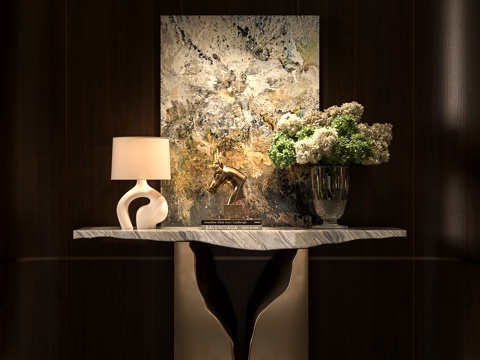 现代轻奢玄关台 装饰摆件su模型