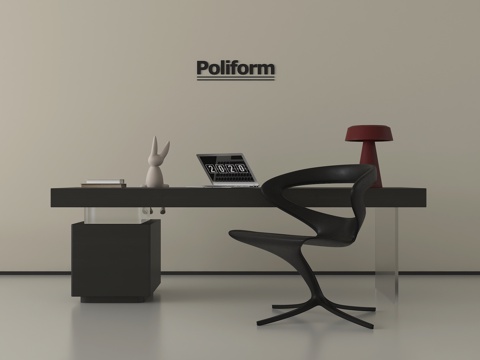 现代书桌椅组合 实木书桌椅 办公桌椅su模型