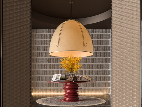 现代酒店门厅摆台 装饰摆件组合 吊灯su模型