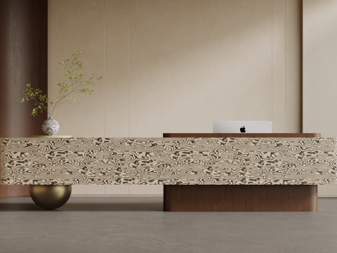 中古风吧台 接待台 背景墙su模型