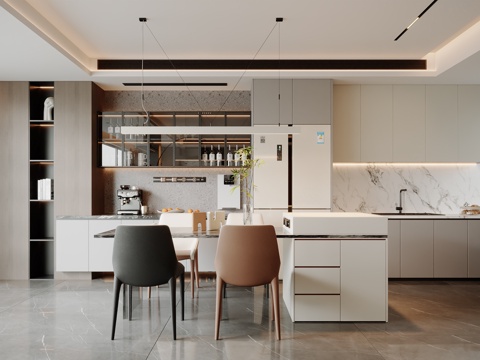  现代轻奢岛台餐厅3d模型 