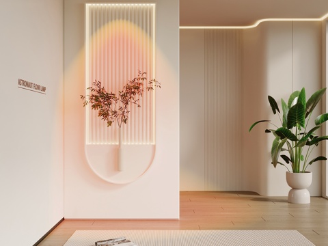 现代奶油风玄关隔断 日落灯su模型