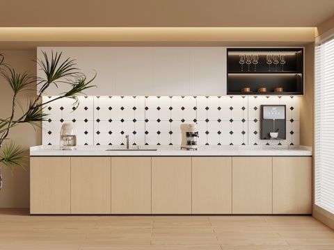 现代茶水间 茶水柜su模型