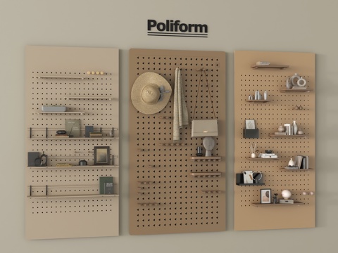 现代挂件 洞洞板 墙饰板 置物架 衣架su模型