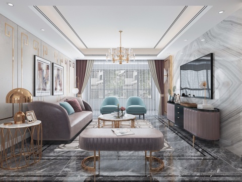  现代轻奢客餐厅3d模型 