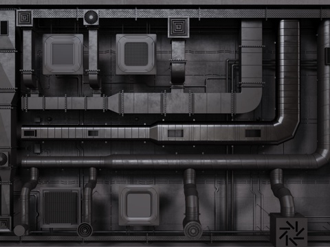 现代工业LOFT吊顶 裸顶吊顶 工业管道吊顶 铁丝网吊顶su模型