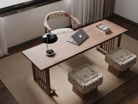 中古风书桌椅 学习用品su模型