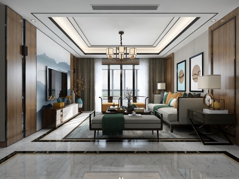  新中式客餐厅3d模型 