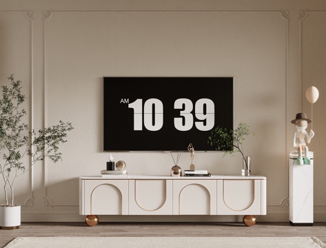 现代奶油风电视柜su模型