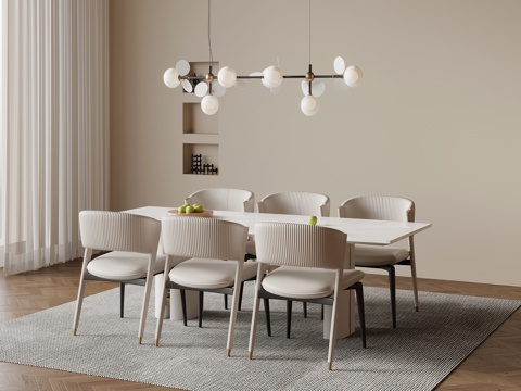 现代奶油风餐桌椅su模型