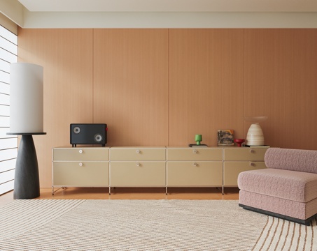 现代奶油风置物柜 落地书柜su模型