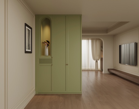 法式奶油风玄关柜 鞋柜su模型