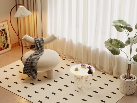 现代奶油风休闲椅 单人沙发su模型