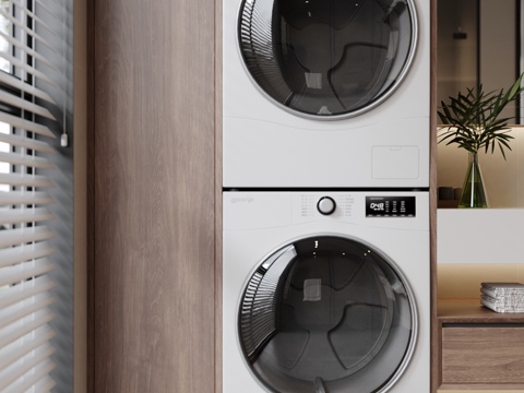 意式阳台 现代阳台 洗衣柜 阳台柜 洗衣机su模型