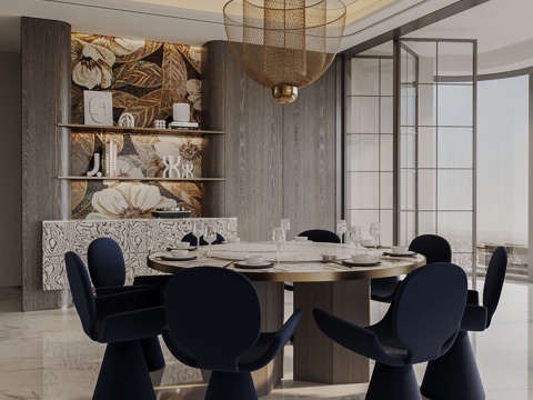  意式轻奢餐厅 餐桌椅3d模型 