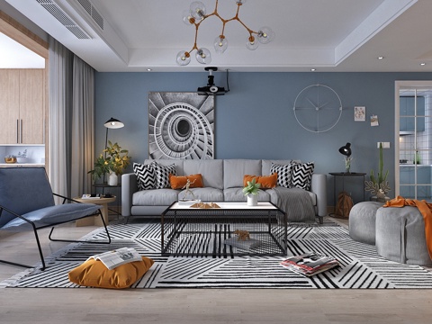  北欧客厅餐厅模型3d模型 