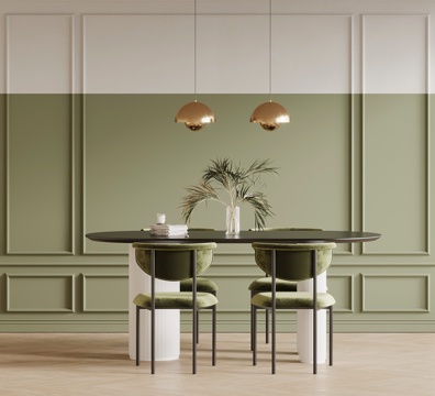 法式奶油风餐桌椅su模型