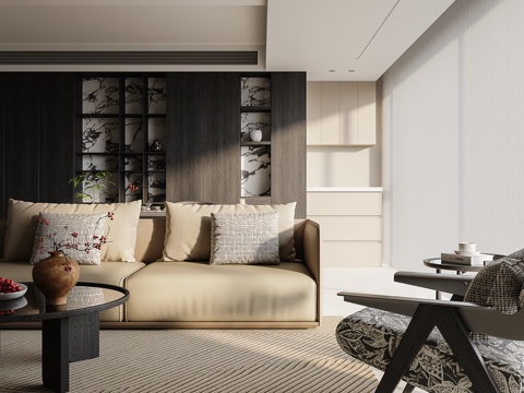 现代轻奢客厅 沙发组合 单椅su模型