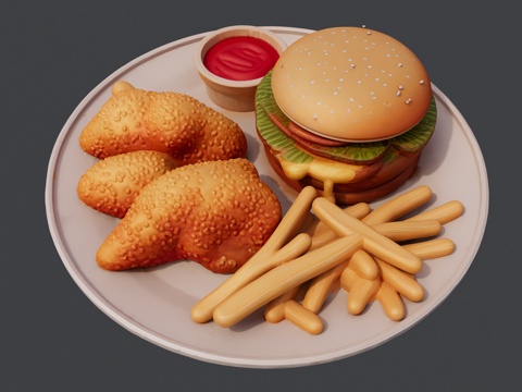 汉堡炸鸡和薯条组合免费su模型