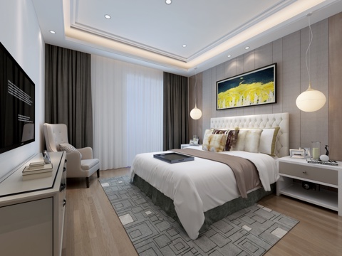  现代卧室 主人房模型3d模型 