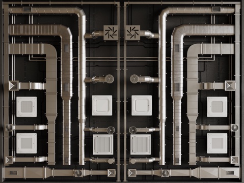 现代工业LOFT吊顶 裸顶吊顶 工业管道吊顶 铁丝网吊顶su模型