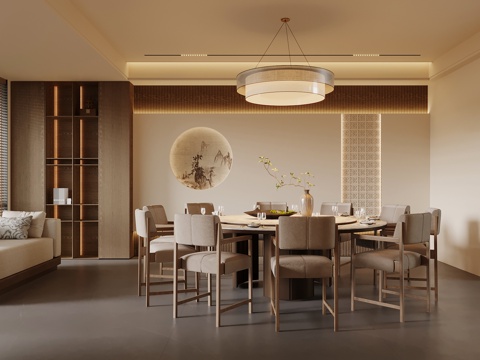 新中式包厢 餐桌椅su模型