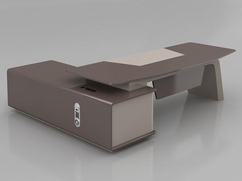  现代办公室 褐色烤漆老板桌 主管桌 经理桌灰底图3d模型 