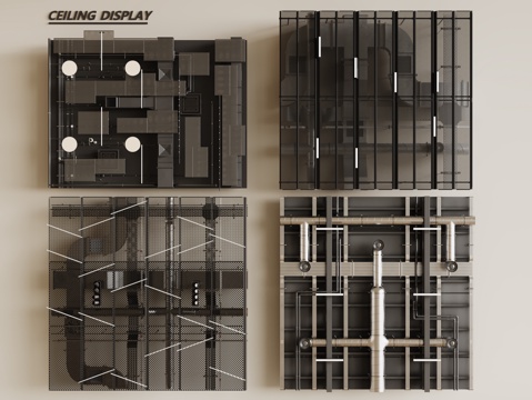现代工业LOFT吊顶 裸顶吊顶 工业管道吊顶 铁丝网吊顶su模型