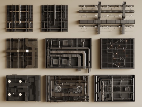 现代工业LOFT吊顶 裸顶吊顶 工业管道吊顶 铁丝网吊顶su模型