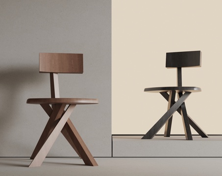 中古风实木餐椅 休闲椅su模型