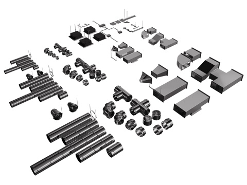 现代通风管道 排气管 排水管 排烟管 工业管道su模型