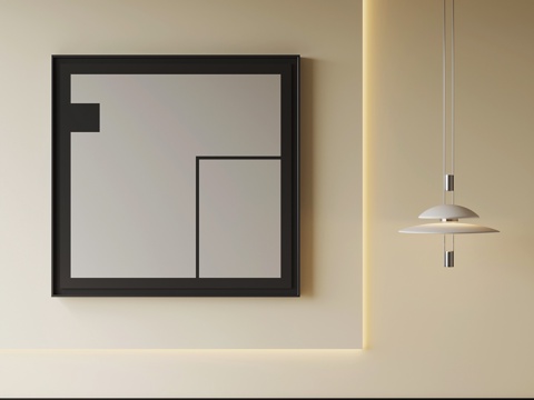 现代极简装饰画 吊灯su模型