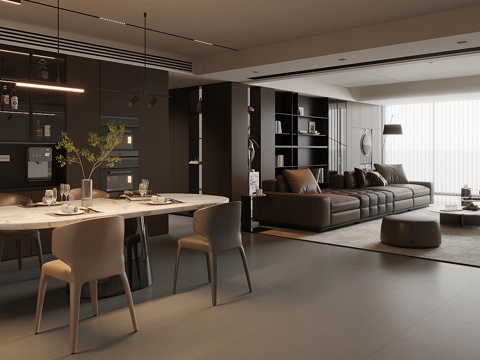  现代意式客餐厅 轻奢意式客餐厅 高级灰客餐厅 海派风客餐厅3d模型 