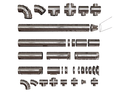 现代通风管道 排气管 排水管 排烟管 工业管道su模型