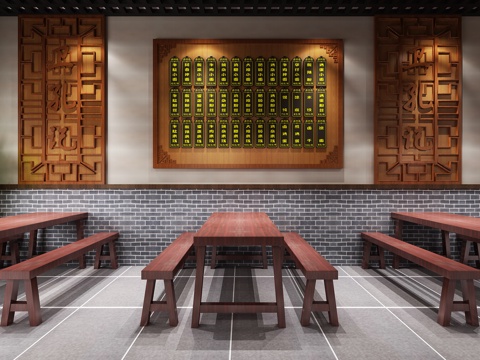  新中式餐饮餐厅厨房卫孔记标准店3d模型 