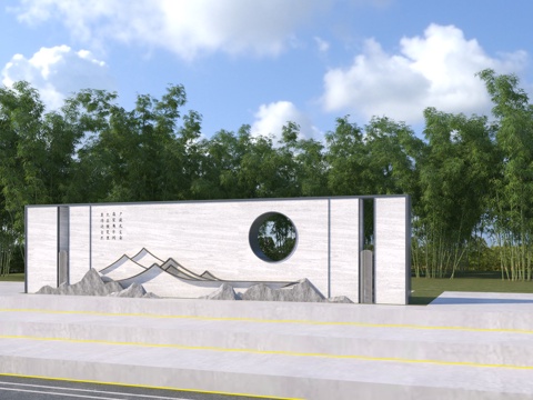  新中式景墙围墙3d模型 