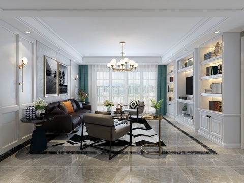  美式现代美式客厅餐厅厨房书柜组合3d模型 