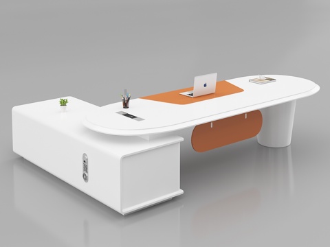  现代办公室 橙白烤漆老板桌 主管桌 经理桌灰底图3d模型 