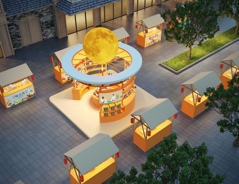 新中式古风集市 集市摊位 集市美陈 夜市su模型