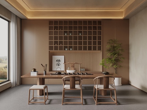 新中式茶室su模型