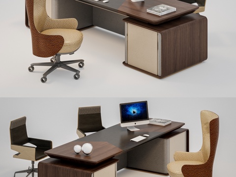  现代办公桌椅 老板椅培训椅 实木办公桌 办公用品3d模型 