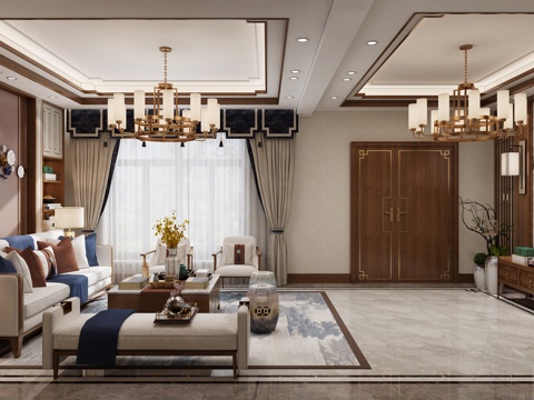  新中式时尚客餐厅3d模型 