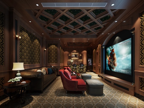  简欧影音室 娱乐室3d模型 