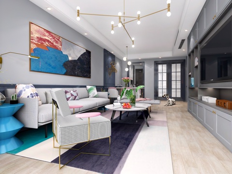  北欧客餐厅 北欧沙发组 北欧餐桌椅3d模型 