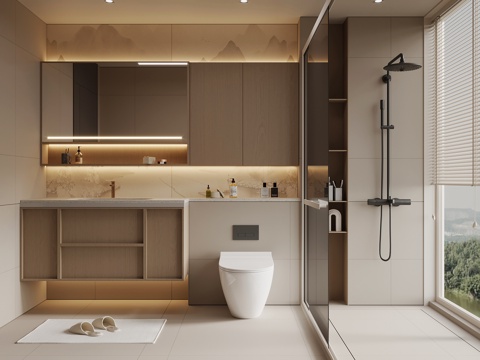 新中式卫生间su模型