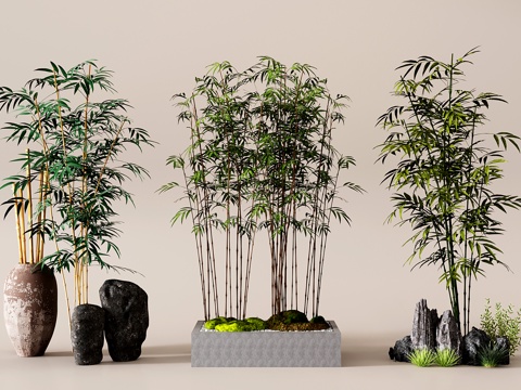 新中式竹子 景观小品su模型