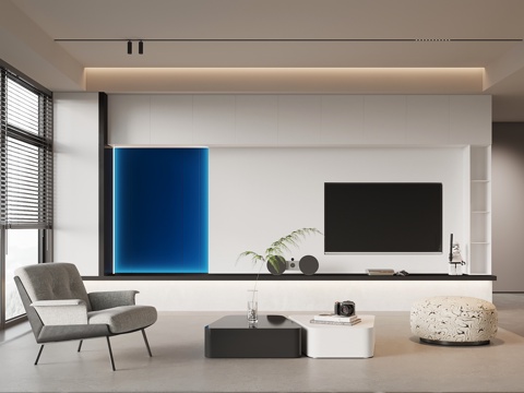 现代意式客厅 电视背景墙 休闲椅 茶几su模型