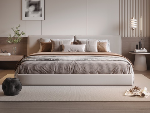  现代双人床 布艺双人床 主卧床3d模型 